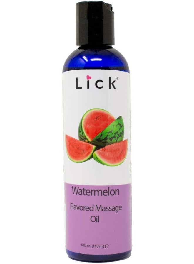 LICK Watermelon Flavored Massage Oil for Couples – Edible Massaging Lotion with Vitamin E, Sweet Almond and Coconut Oil is Non Sticky and Gentle on Skin – Natural, Relaxing and Vegan (4 oz) - Image 1